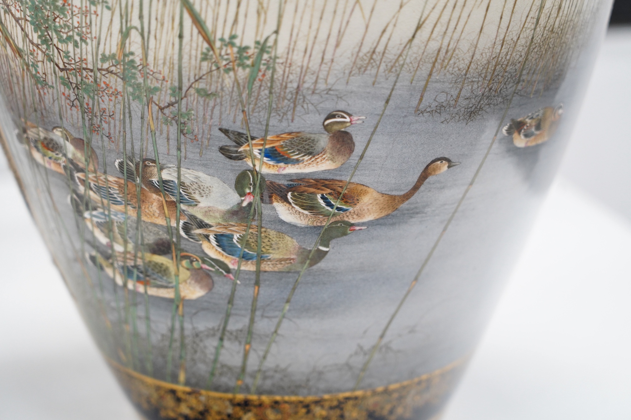 An exhibition size Japanese Satsuma pottery vase, by Kinkozan, Meiji period, star crack to one side